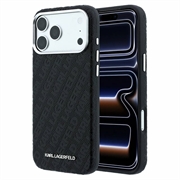 iPhone 18 Pro Max Karl Lagerfeld Grained Allover Logo Metal Elongated MagSafe Case - Black