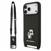 iPhone 18 Pro Max Karl Lagerfeld Saffiano Crossbody Metal Karl & Choupette Case - Black