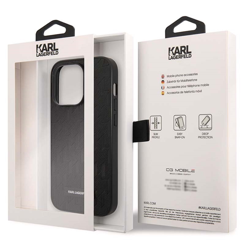 Karl Lagerfeld Saffiano Monogram iPhone 14 Pro Case - Black