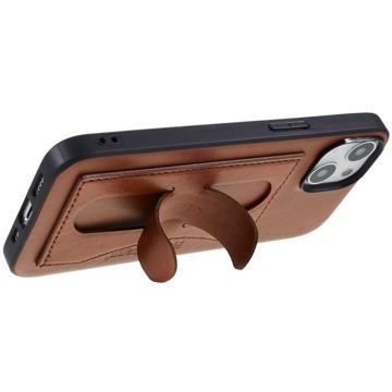 iPhone 14 Plus Coated Case with Card Slot & Kickstand - Brown