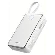 Ldnio PQ44 20000mAh 45W Power Bank - Built-In USB-C Cable, 15W Wireless Charging - White