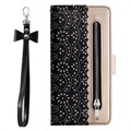 Lace Pattern Samsung Galaxy A21s Wallet Case with Stand Feature - Black