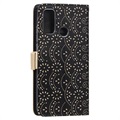 Lace Pattern Samsung Galaxy A21s Wallet Case with Stand Feature - Black