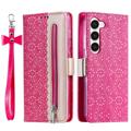 Lace Pattern Samsung Galaxy S23 5G Wallet Case - Hot Pink