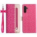 Samsung Galaxy S23 FE Lace Pattern Wallet Case - Hot Pink