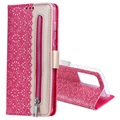 Lace Pattern Samsung Galaxy S21 Ultra 5G Wallet Case - Hot Pink
