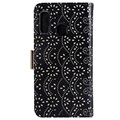 Lace Pattern Samsung Galaxy A20e Wallet Case - Black