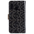 Lace Pattern Samsung Galaxy A40 Wallet Case - Black