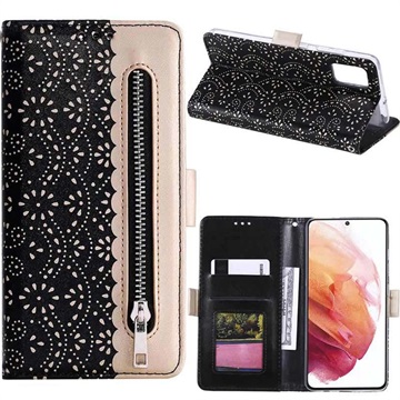 Lace Pattern Samsung Galaxy A53 5G Wallet Case - Black