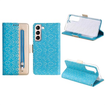 Lace Pattern Samsung Galaxy S22+ 5G Wallet Case - Blue
