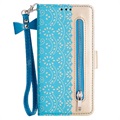 Lace Pattern Samsung Galaxy S22+ 5G Wallet Case - Blue