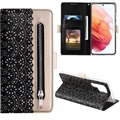 Lace Pattern Samsung Galaxy S22 Ultra 5G Wallet Case - Black