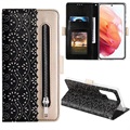 Lace Pattern Samsung Galaxy S22 Ultra 5G Wallet Case - Black