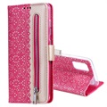 Lace Pattern Samsung Galaxy S20+ Wallet Case - Hot Pink