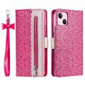 Lace Pattern iPhone 14 Max Wallet Case - Hot Pink
