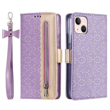 Lace Pattern iPhone 14 Max Wallet Case - Purple