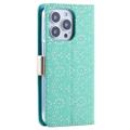 Lace Pattern iPhone 14 Pro Max Wallet Case - Green