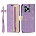 Lace Pattern iPhone 14 Pro Max Wallet Case - Purple