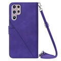 Line Series Samsung Galaxy S22 Ultra 5G Wallet Case - Purple