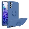 Samsung Galaxy S21 FE 5G Liquid Silicone Case with Ring Holder - Blue
