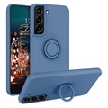 Samsung Galaxy S22 5G Liquid Silicone Case with Ring Holder - Blue