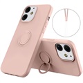iPhone 13 Liquid Silicone Case with Ring Holder - Pink