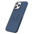 iPhone 13 Pro Max Liquid Silicone Case with Ring Holder - Blue