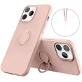 iPhone 13 Pro Max Liquid Silicone Case with Ring Holder - Pink