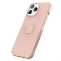 iPhone 13 Pro Max Liquid Silicone Case with Ring Holder - Pink