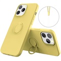 iPhone 13 Pro Max Liquid Silicone Case with Ring Holder - Yellow