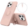 iPhone 13 Pro Liquid Silicone Case with Ring Holder - Pink