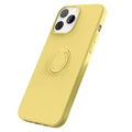 iPhone 13 Pro Liquid Silicone Case with Ring Holder - Yellow