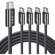 Lisen Braided USB-C to USB-C Cable Set - 60W, 3A, 5 Pcs. - Black