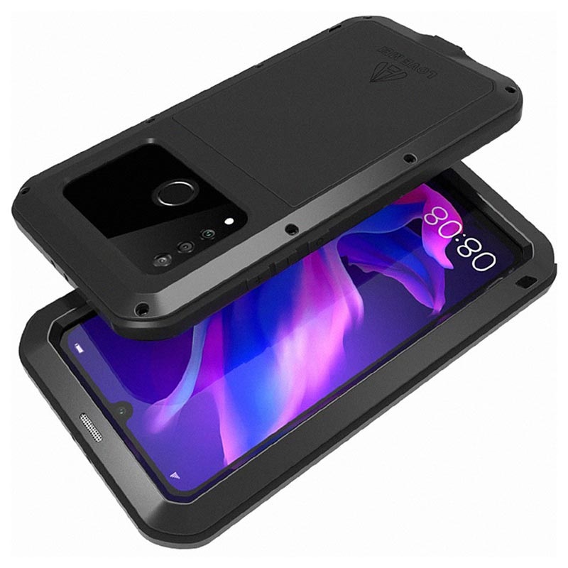 Custodia Metallica Love Mei Per Huawei P30 Lite – Antiurto, Antipolvere, Con Gorilla Glass E Silicone, Viti Incluse (Nero)