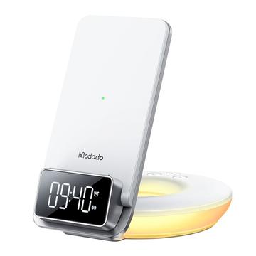 MCDODO CH-1610 MDD 15W Multifunction Wireless Charger 4 in 1 Desktop Charging Stand LED Digital Display Charging Station with Night Light Alarm Clock Functions - White