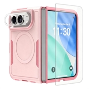iPhone Duo Magnetic Case with Tempered Glass Screen Protector, Camera Lens Protector - Pink