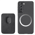 Samsung Galaxy S21 FE 5G Magnetic Case with Card Holder - Carbon Fiber - Black