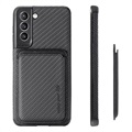 Samsung Galaxy S21 FE 5G Magnetic Case with Card Holder - Carbon Fiber - Black