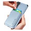 Samsung Galaxy S21 FE 5G Magnetic Case with Card Holder - Carbon Fiber - Blue
