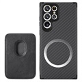 Samsung Galaxy S22 Ultra 5G Magnetic Case with Card Holder - Carbon Fiber