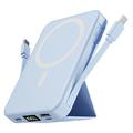 Magnetic Wireless Power Bank with USB-C and Lightning Cables - 10000mAh/15W - Blue