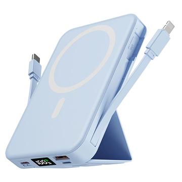 Magnetic Wireless Power Bank with USB-C and Lightning Cables - 10000mAh/15W - Blue