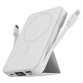 Magnetic Wireless Power Bank with USB-C and Lightning Cables - 10000mAh/15W - White