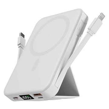 Magnetic Wireless Power Bank with USB-C and Lightning Cables - 10000mAh/15W - White