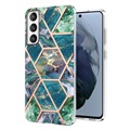 Marble Pattern Electroplated IMD Samsung Galaxy S21 FE 5G TPU Case - Green / Blue