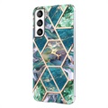 Marble Pattern Electroplated IMD Samsung Galaxy S21 FE 5G TPU Case - Green / Blue