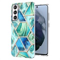 Marble Pattern Electroplated IMD Samsung Galaxy S21 FE 5G TPU Case - Green