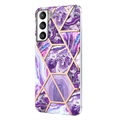 Marble Pattern Electroplated IMD Samsung Galaxy S21 FE 5G TPU Case - Purple