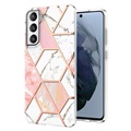Marble Pattern Electroplated IMD Samsung Galaxy S21 FE 5G TPU Case - White / Pink