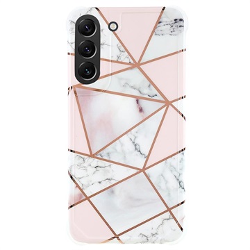 Marble Pattern Electroplated IMD Samsung Galaxy S22+ 5G TPU Case - White / Pink